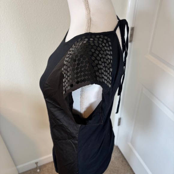 Walter Black Sequin Shoulder Mixed Media Tie Back Top Medium - Picture 3 of 6